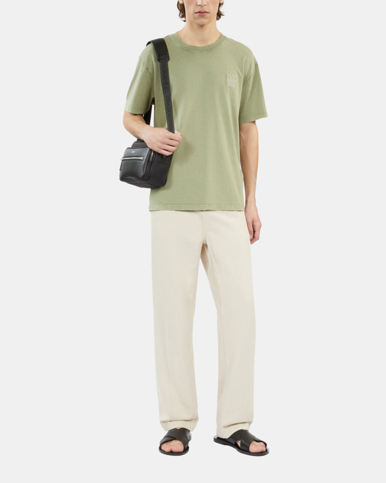 The Kooples MEN KAKI GREY light green t-shirt with logo embroidery
