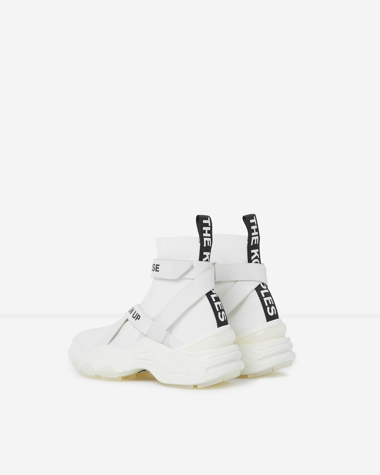 The Kooples WOMEN WHITE slick white high-top trainers with text