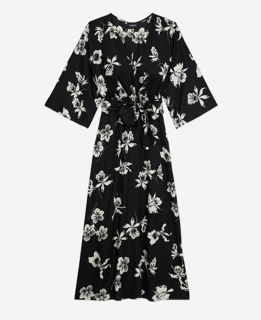 The Kooples FEMME BLACK WHITE robe longue fleurie