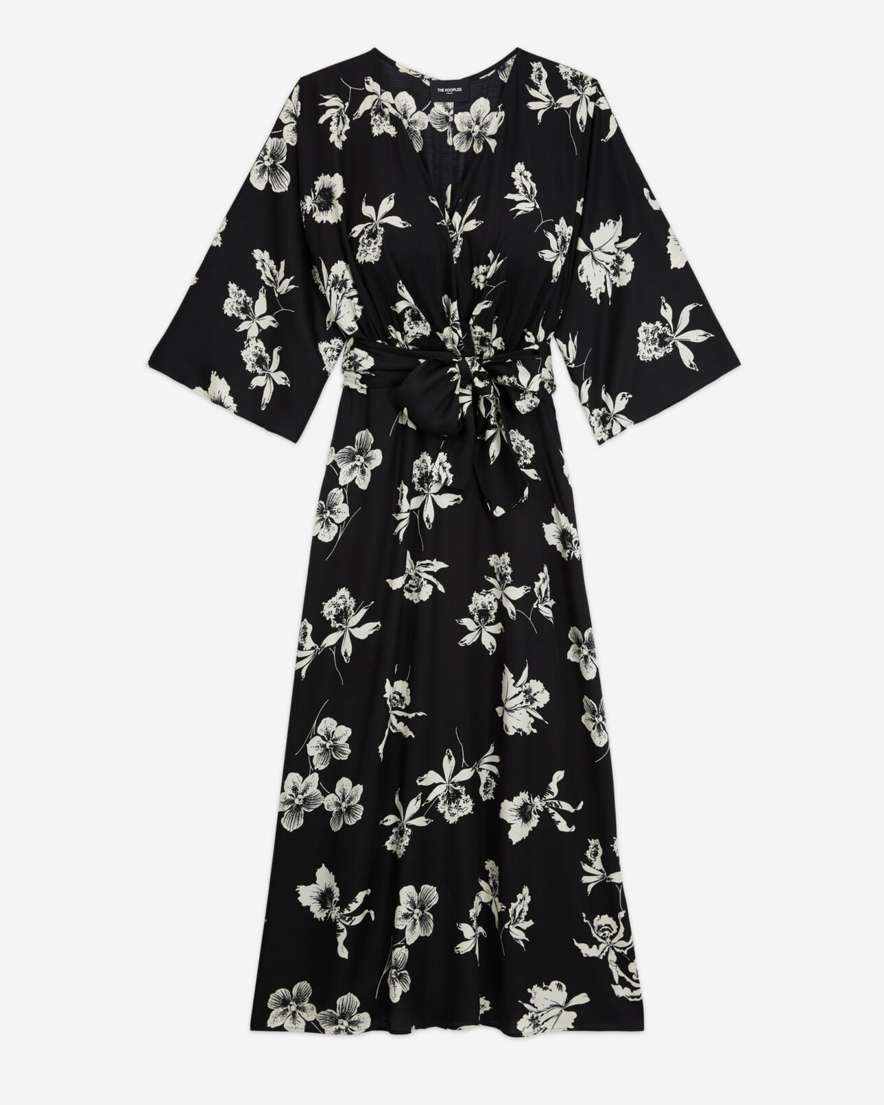 The Kooples FEMME BLACK WHITE robe longue fleurie