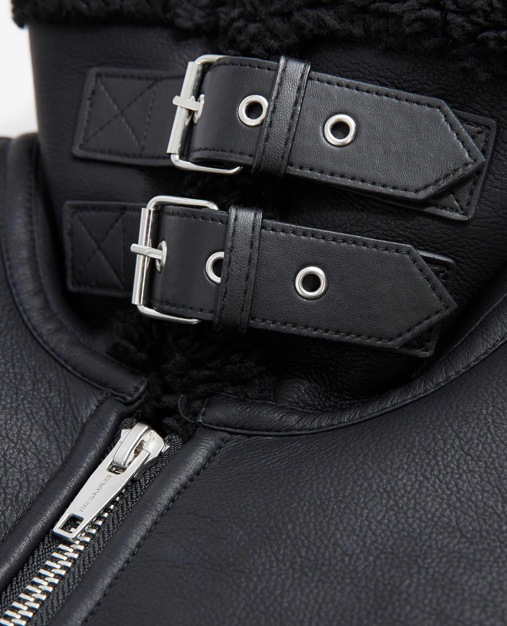 Zipped black faux sheepskin jacket The Kooples US