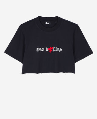 The Kooples DAMEN BLACK schwarzes t-shirt mit twin hearts-siebdruck