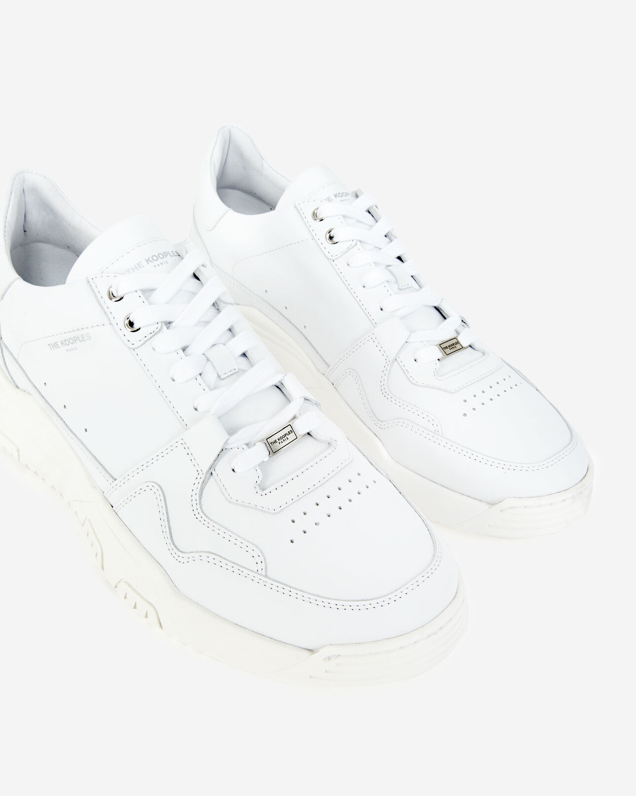 The Kooples HERREN WHITE weiße turnschuhe aus leder mit aussparungen