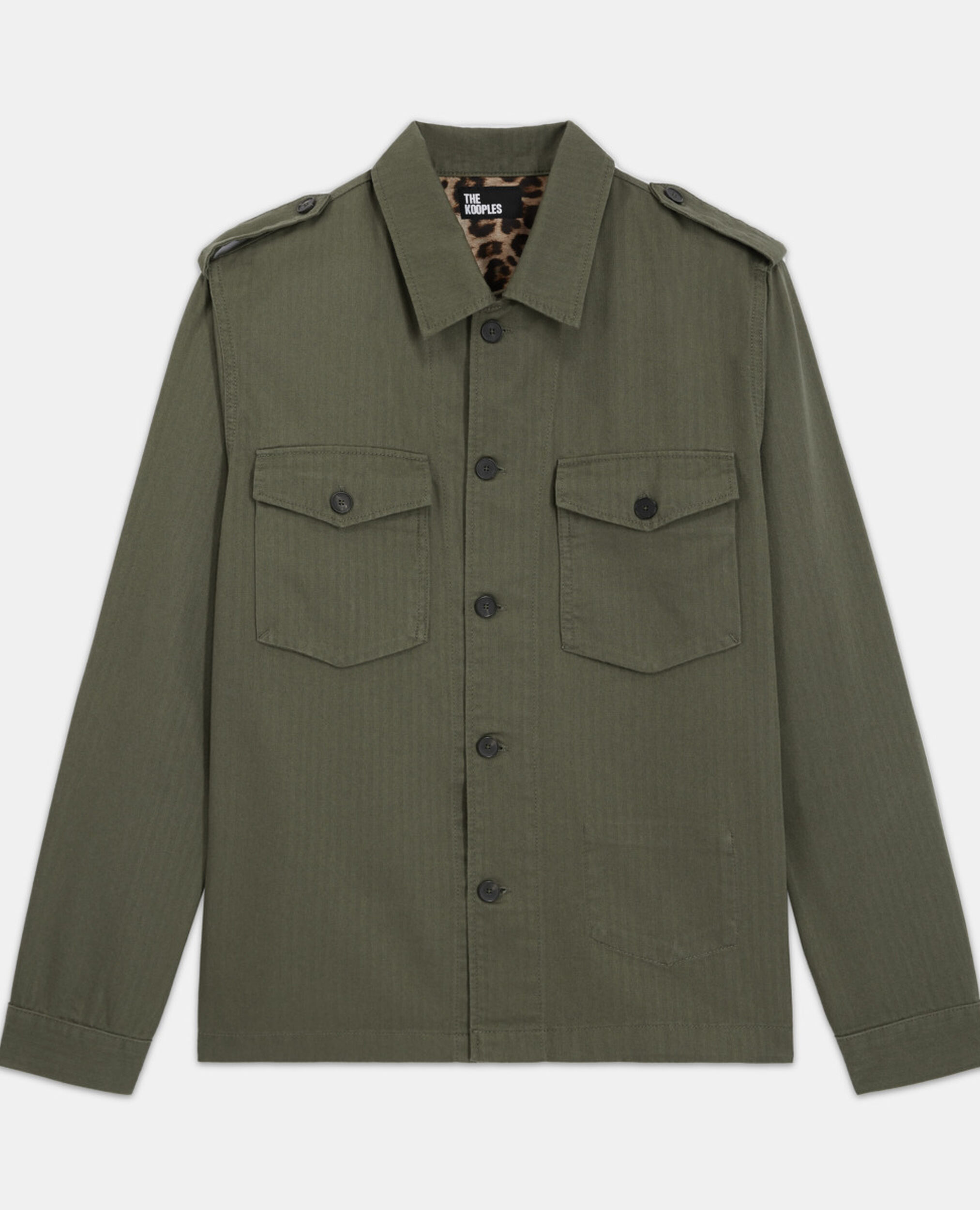 Khaki shirt with leopard lining, OLIVE NIGHT, hi-res image number null