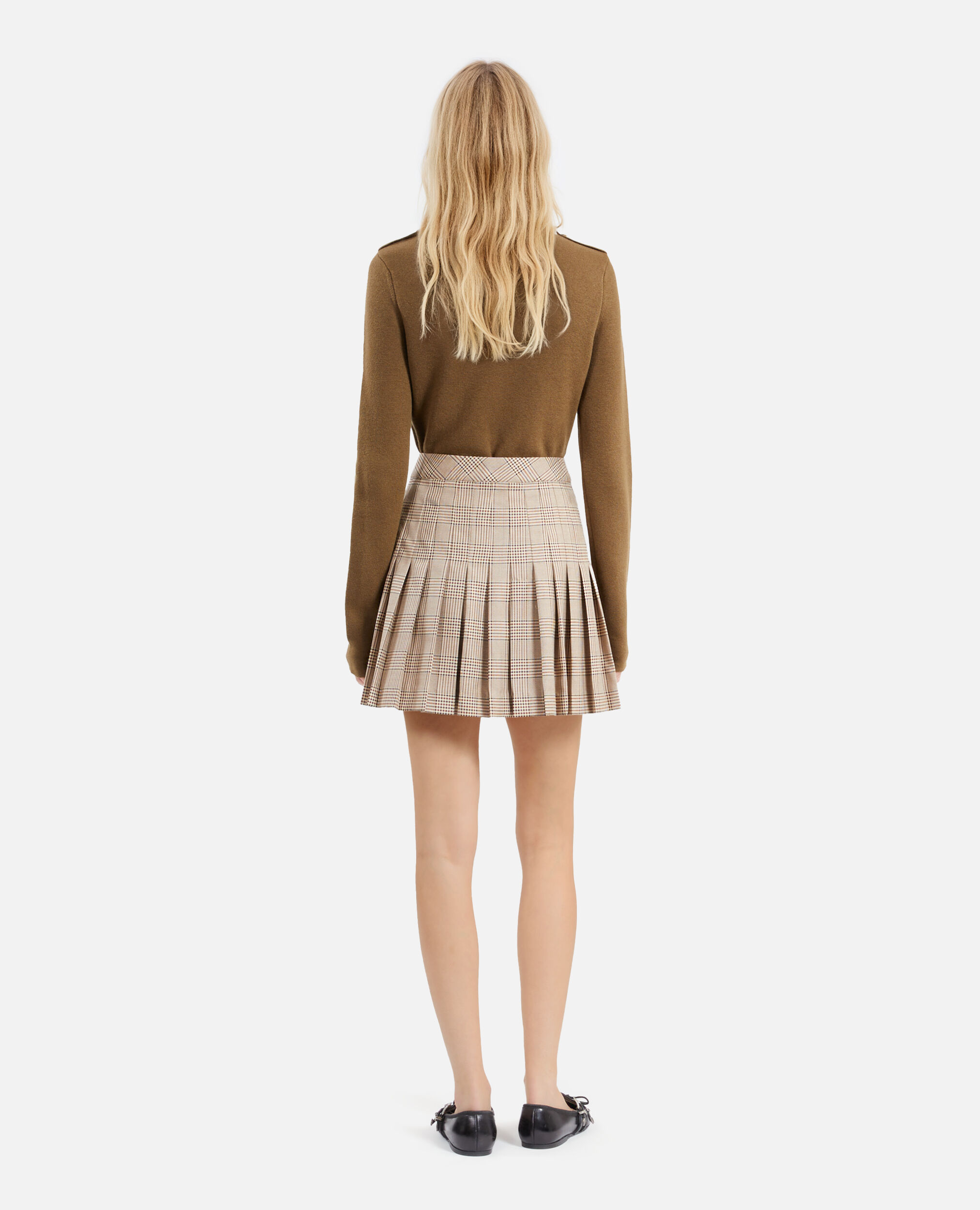 Jupe courte Prince de Galles beige The Kooples Suisse