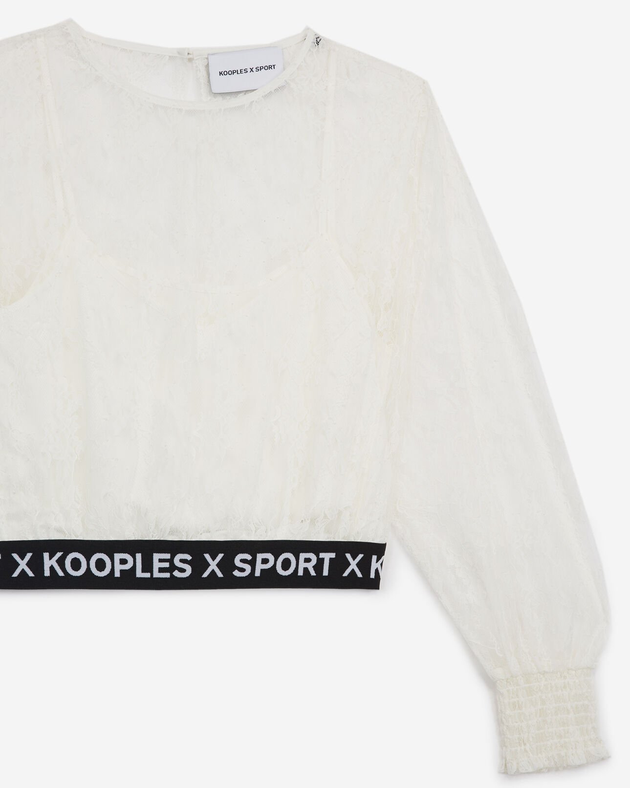 The Kooples WOMEN ECRU ecru lace top with long sleeves and logo