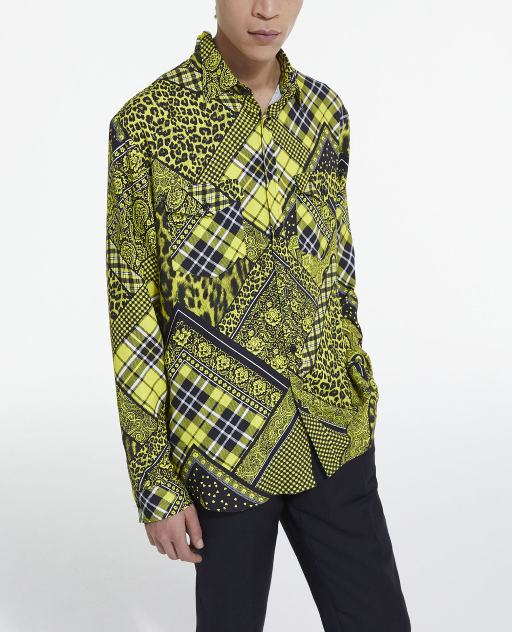 Printed shirt with classic collar, BLACK / YELLOW, hi-res image number null