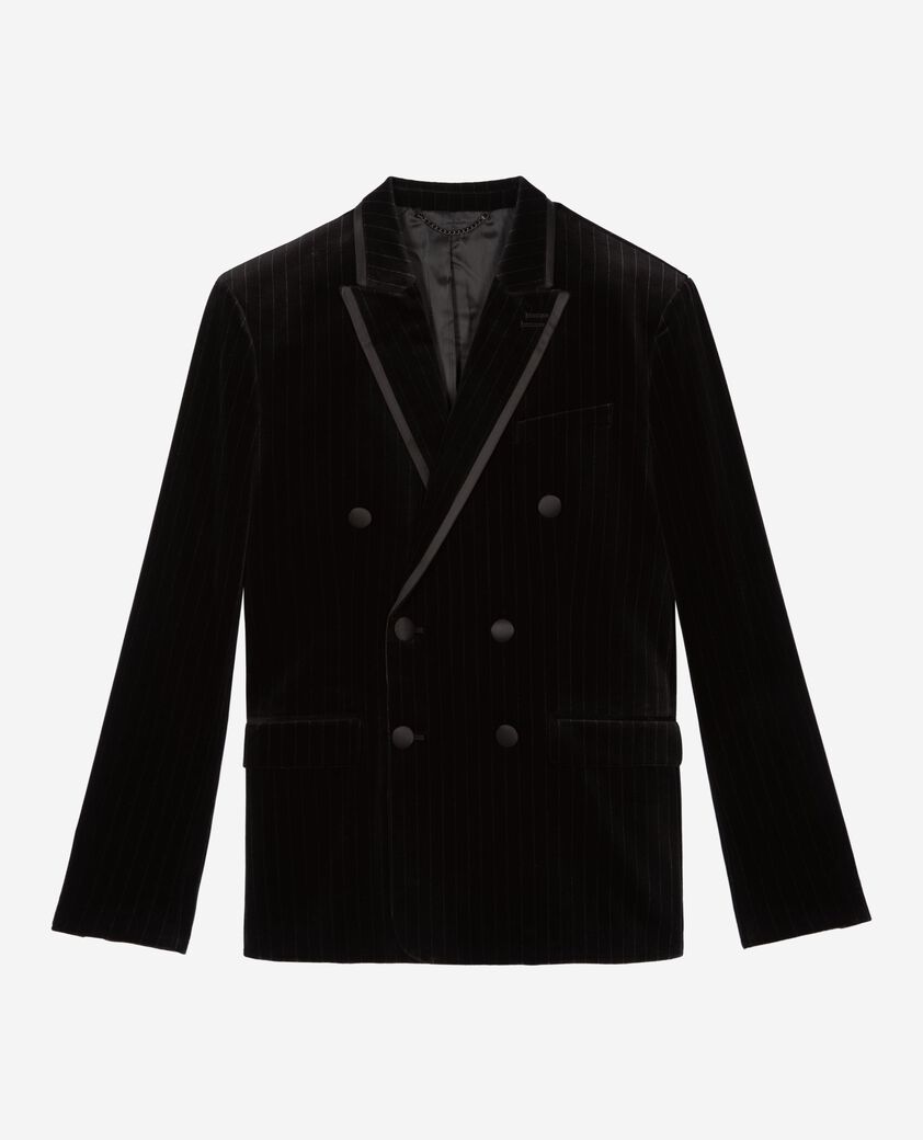 The Kooples MEN BLACK black velvet straight suit jacket