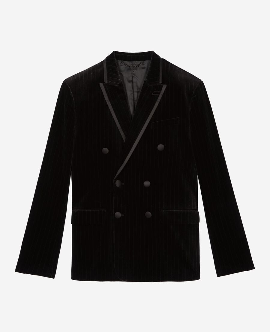 The Kooples MEN BLACK black velvet straight suit jacket