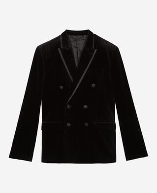 The Kooples MEN BLACK black velvet straight suit jacket