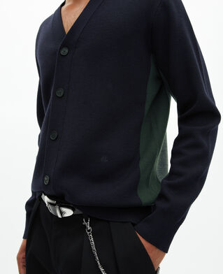 The Kooples HERREN NAVY-GREEN marineblaue doppelseitige wollstrickjacke