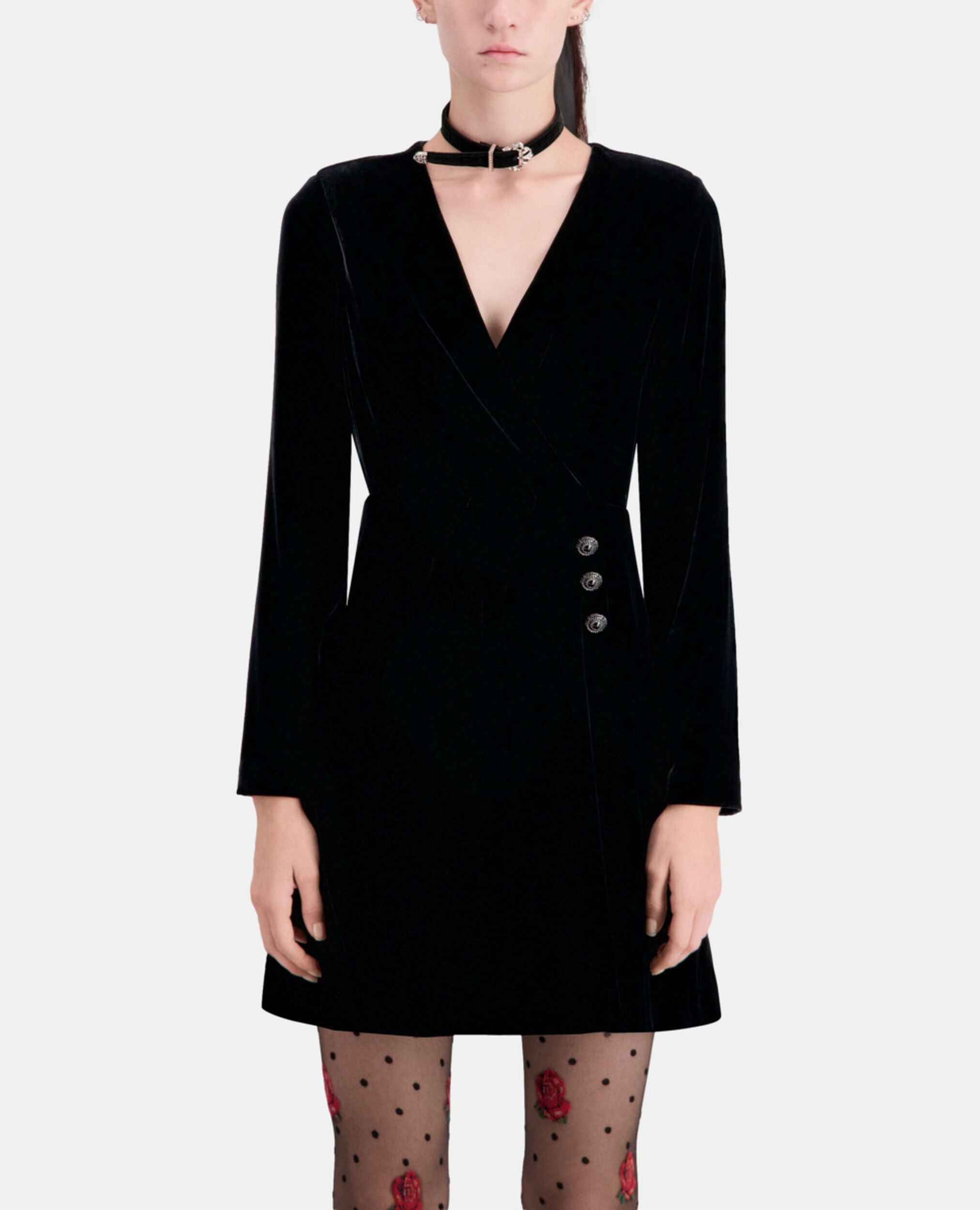 Short black velvet dress, BLACK, hi-res image number null