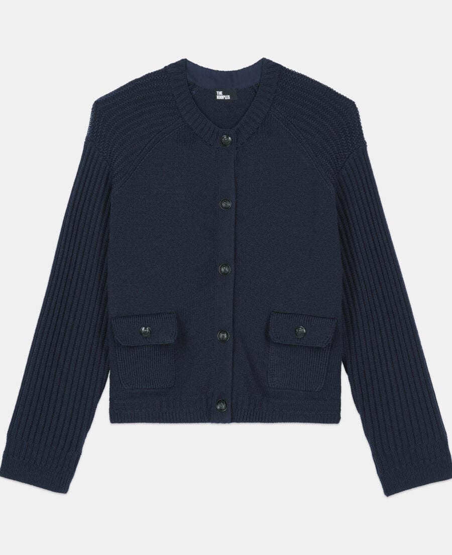 The Kooples DAMEN DARK BLUE marineblaue strickjacke aus wolle