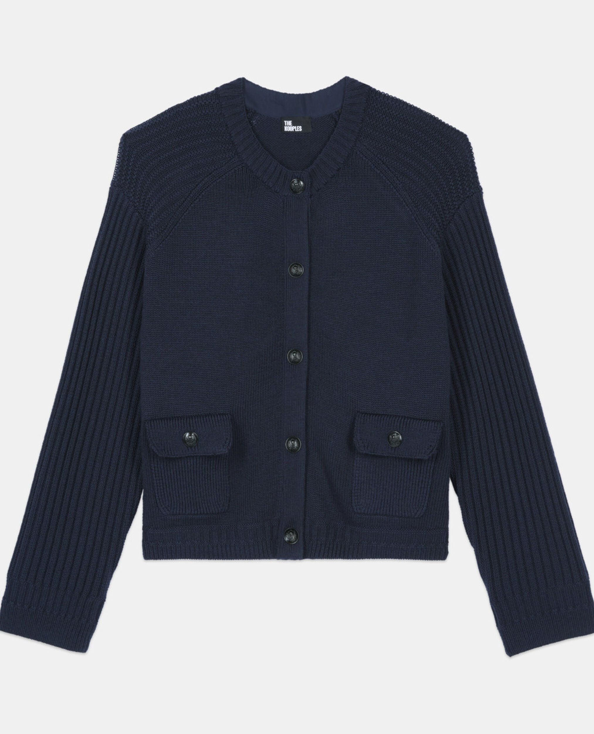 Marineblaue Strickjacke aus Wolle, DARK BLUE, hi-res image number null