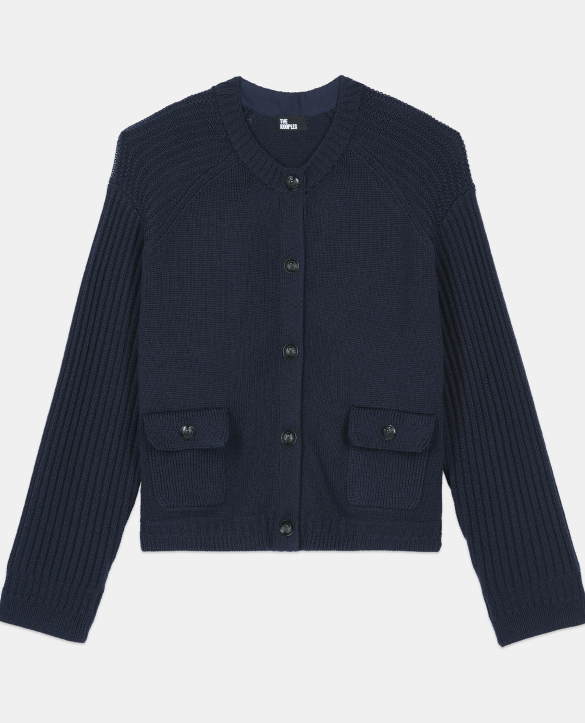 Marineblaue Strickjacke aus Wolle, DARK BLUE, hi-res image number null