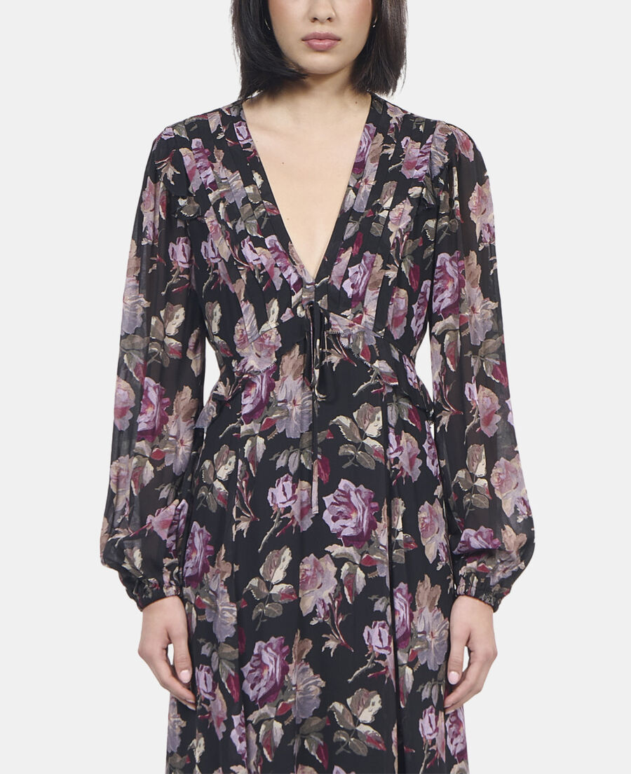 The Kooples WOMEN BLACK / PURPLE long floral print dress
