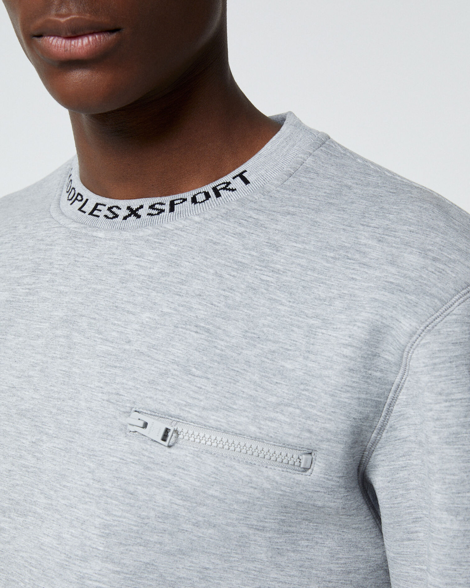 Neoprene grey crew-neck sweatshirt/neck logo, LIGHT GREY MELANGE, hi-res image number null
