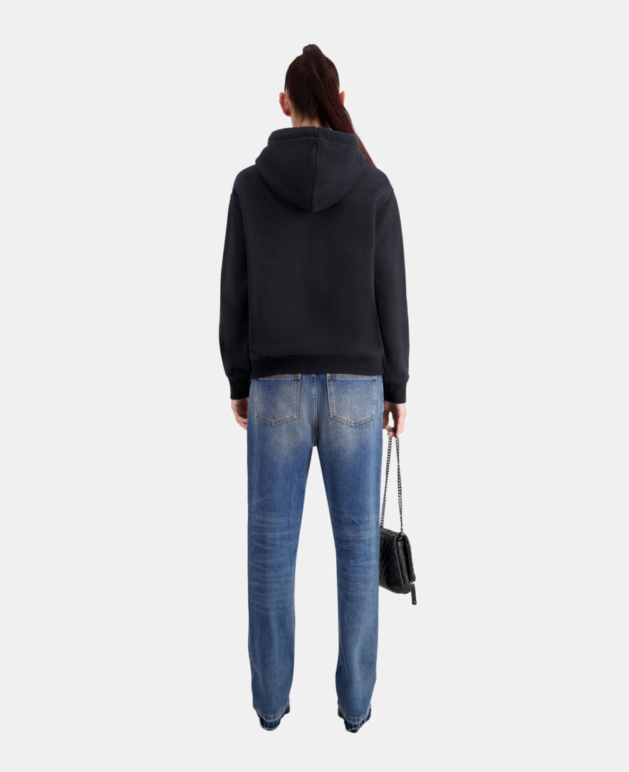 women's black hoodie with dagger through heart serigraphy