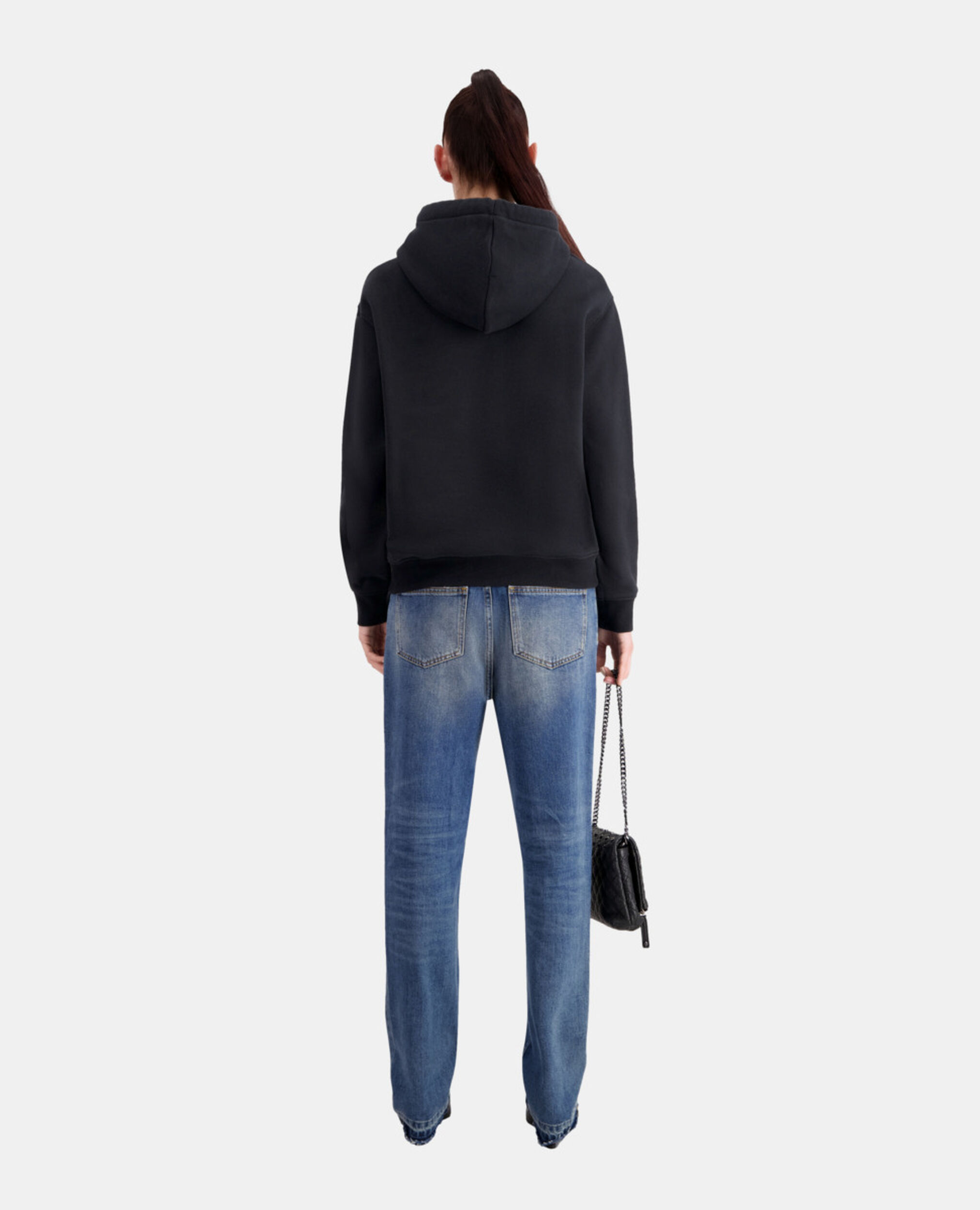 Women's Black hoodie with Dagger through heart serigraphy, BLACK WASHED, hi-res image number null