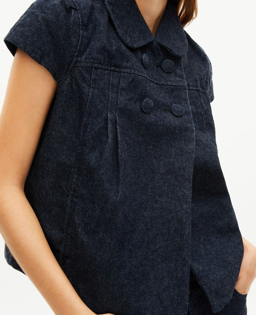 The Kooples FEMME BLUE ELECTRIC blouson manches courtes en denim bleu foncé