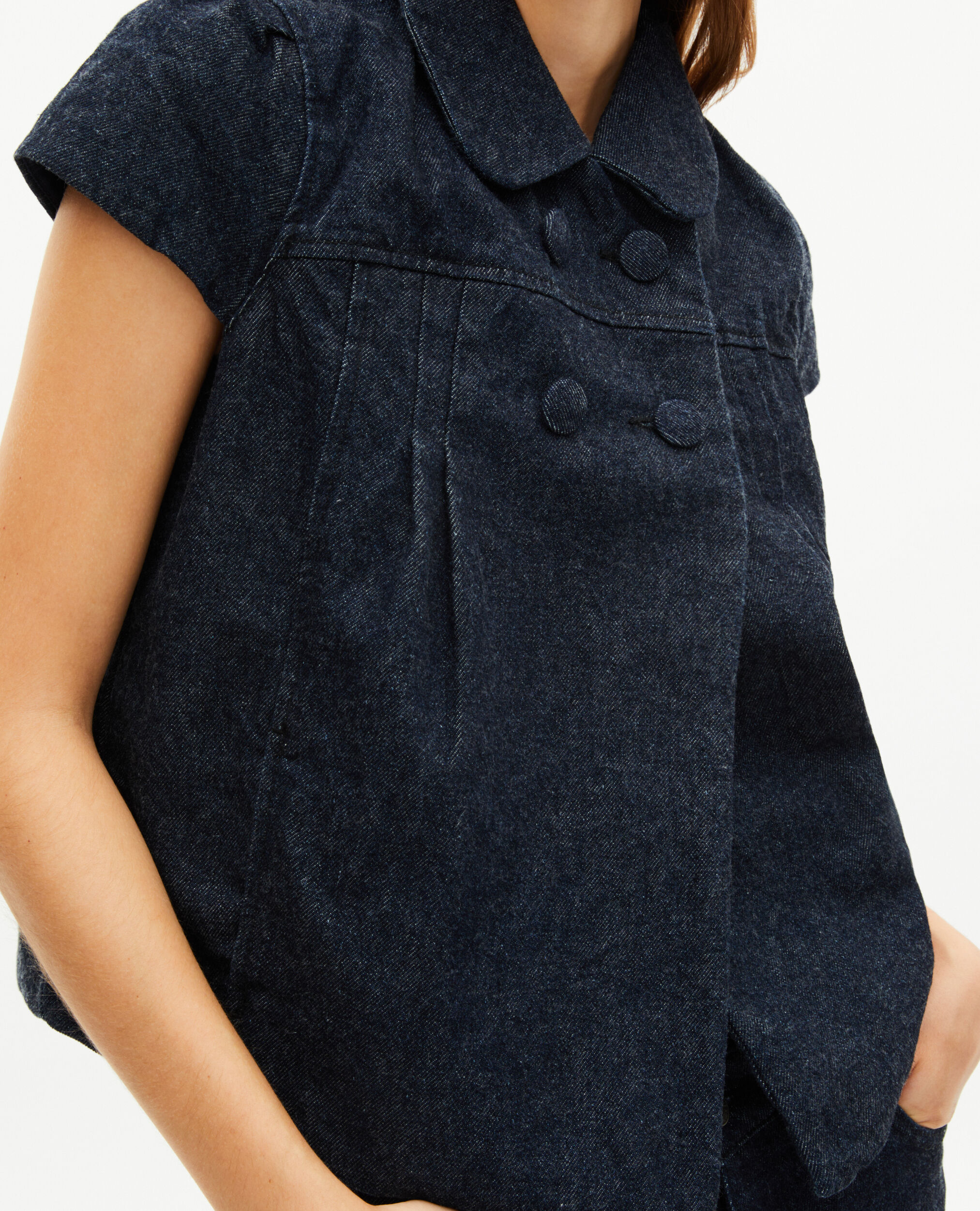 Blouson manches courtes en denim bleu foncé, BLUE ELECTRIC, hi-res image number null