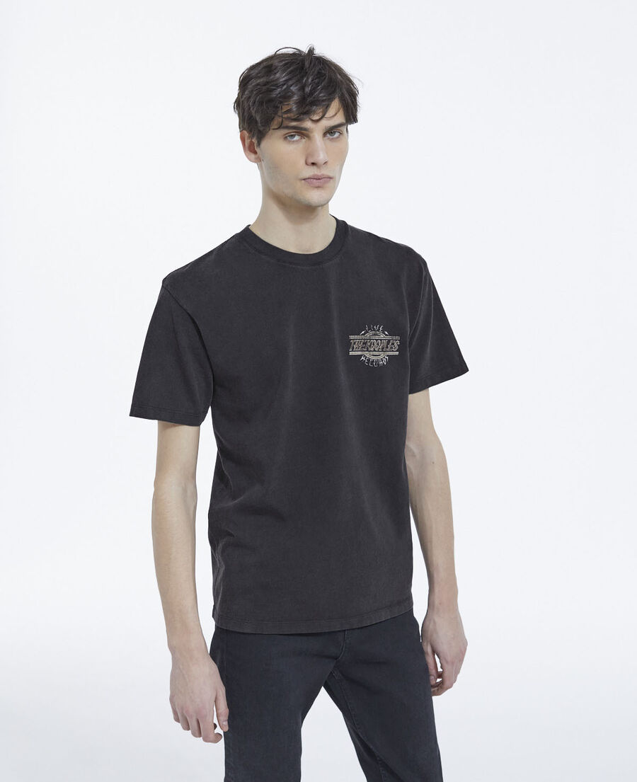 t-shirt noir délavé coton imprimé col rond