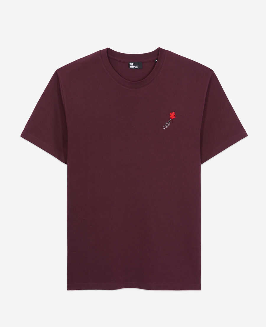 men's burgundy t-shirt with flower embroidery