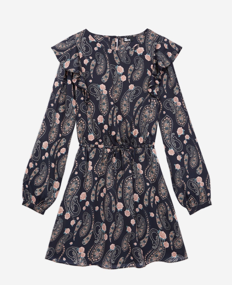 The Kooples F BLACK / PINK short printed dress with ruffles