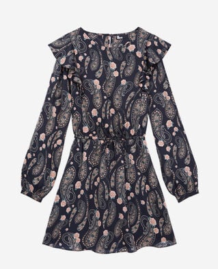 The Kooples F BLACK / PINK short printed dress with ruffles