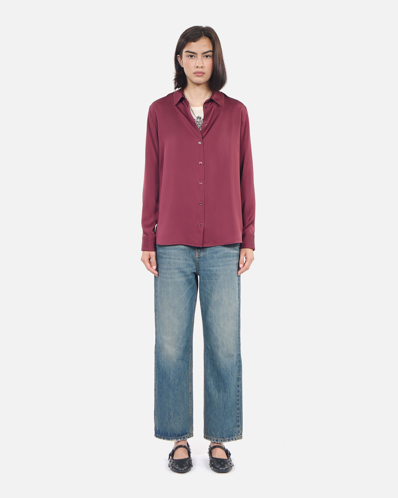The Kooples WOMEN BURGUNDY burgundy silk shirt