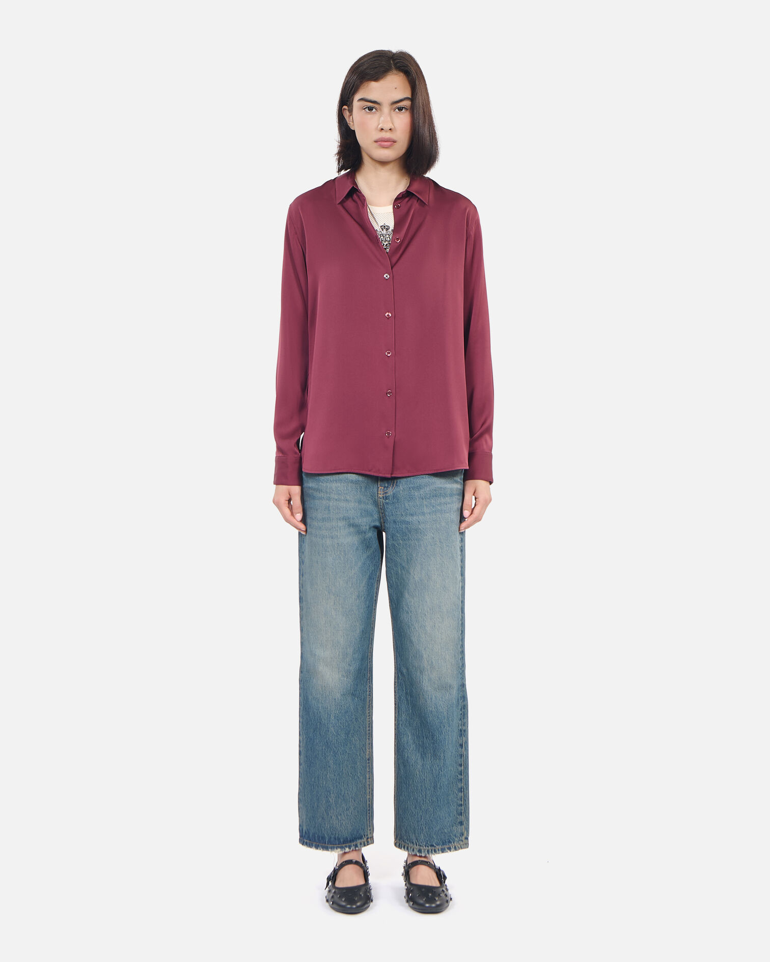 Burgundy silk shirt, BURGUNDY, hi-res image number null