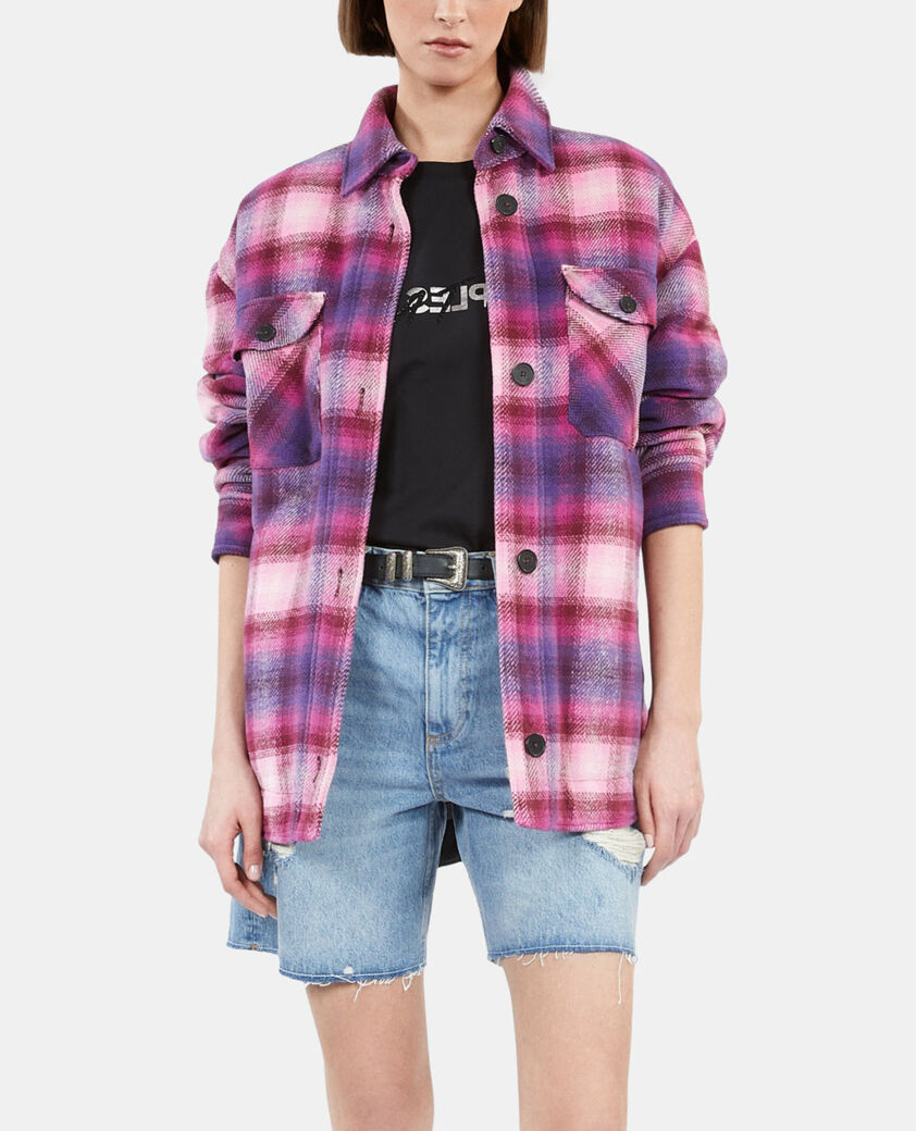 The Kooples FEMME BABY PINK / CASSIS blouson style surchemise &agrave; carreaux rose