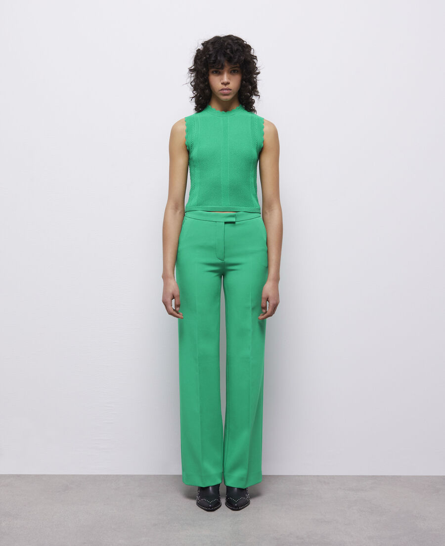 green short openwork knit top