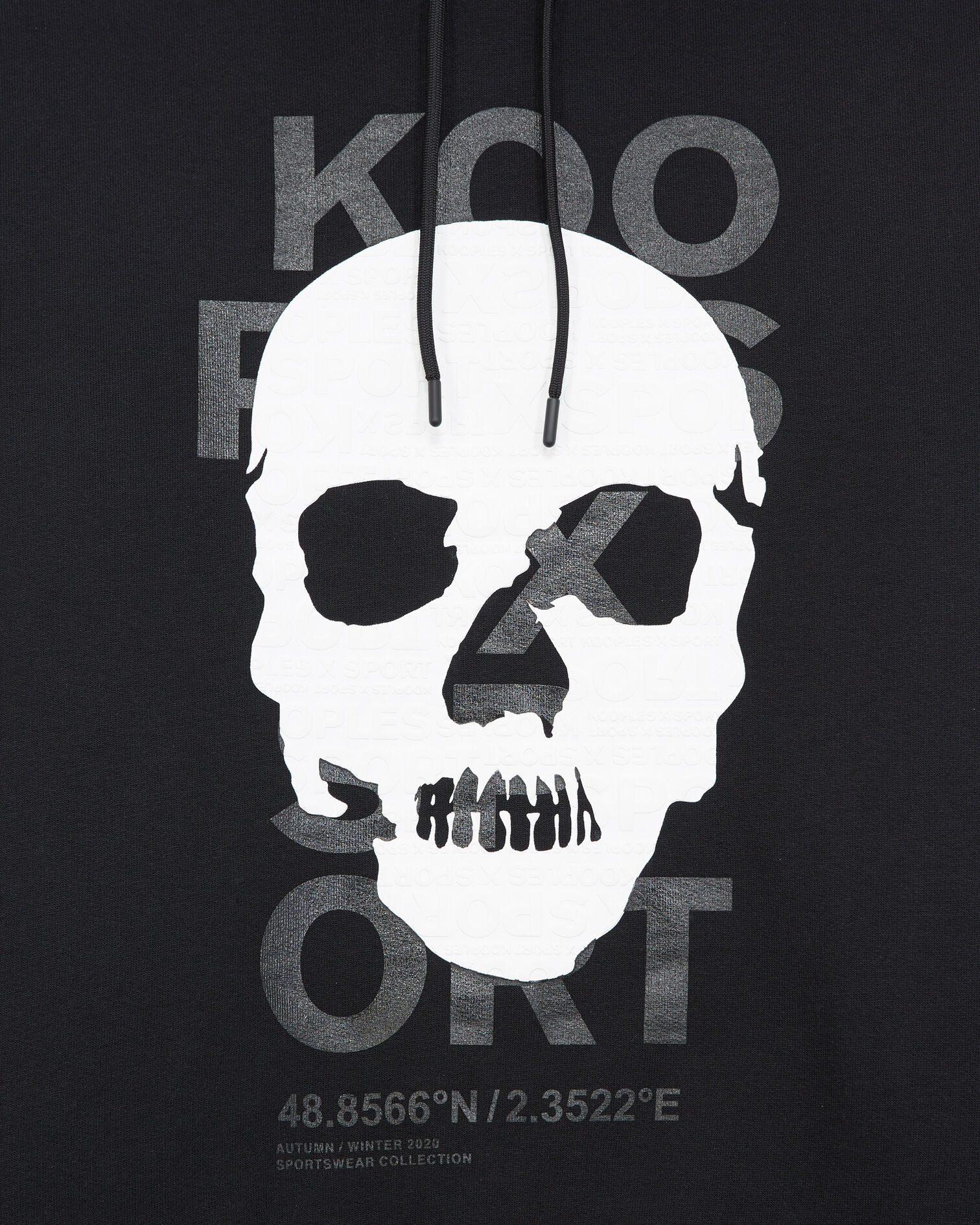 Black sweatshirt with hood and skull motif, BLACK, hi-res image number null