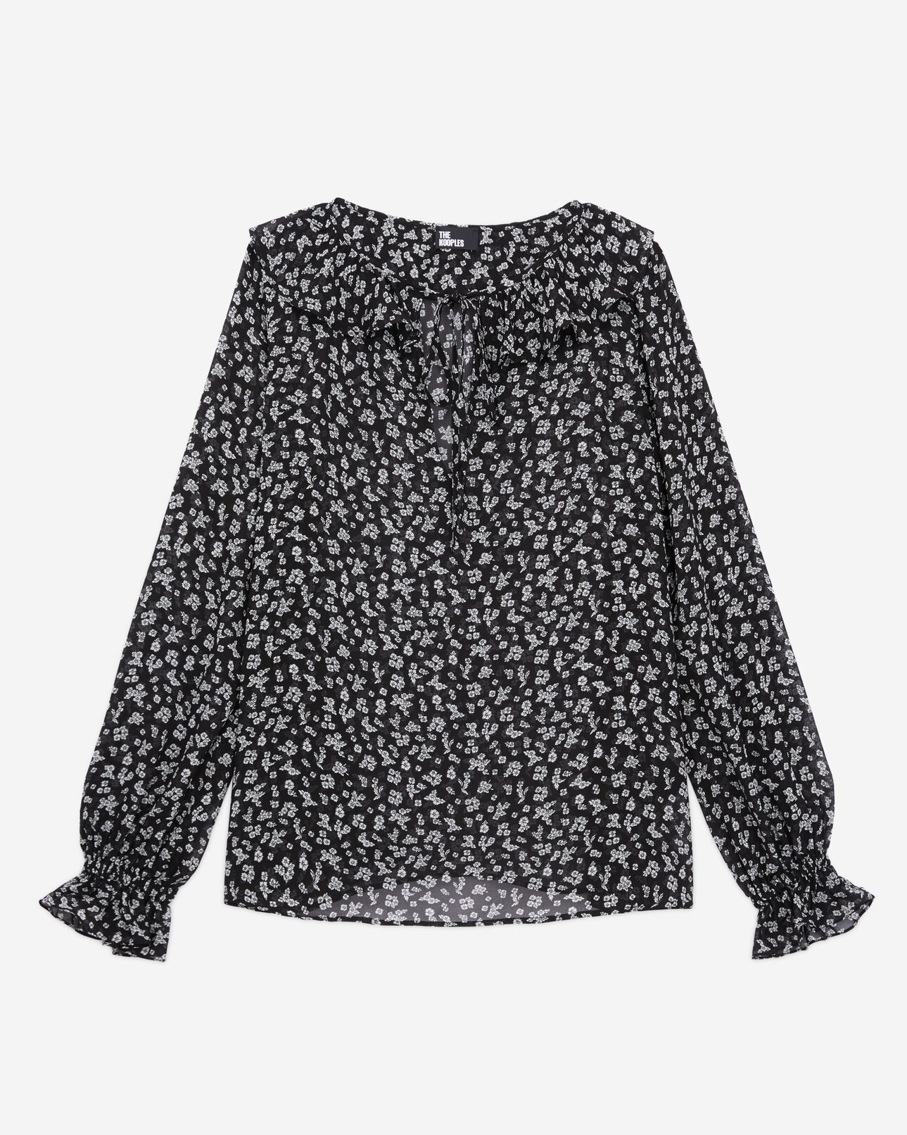 The Kooples WOMEN BLACK-ECRU printed top with ruffles