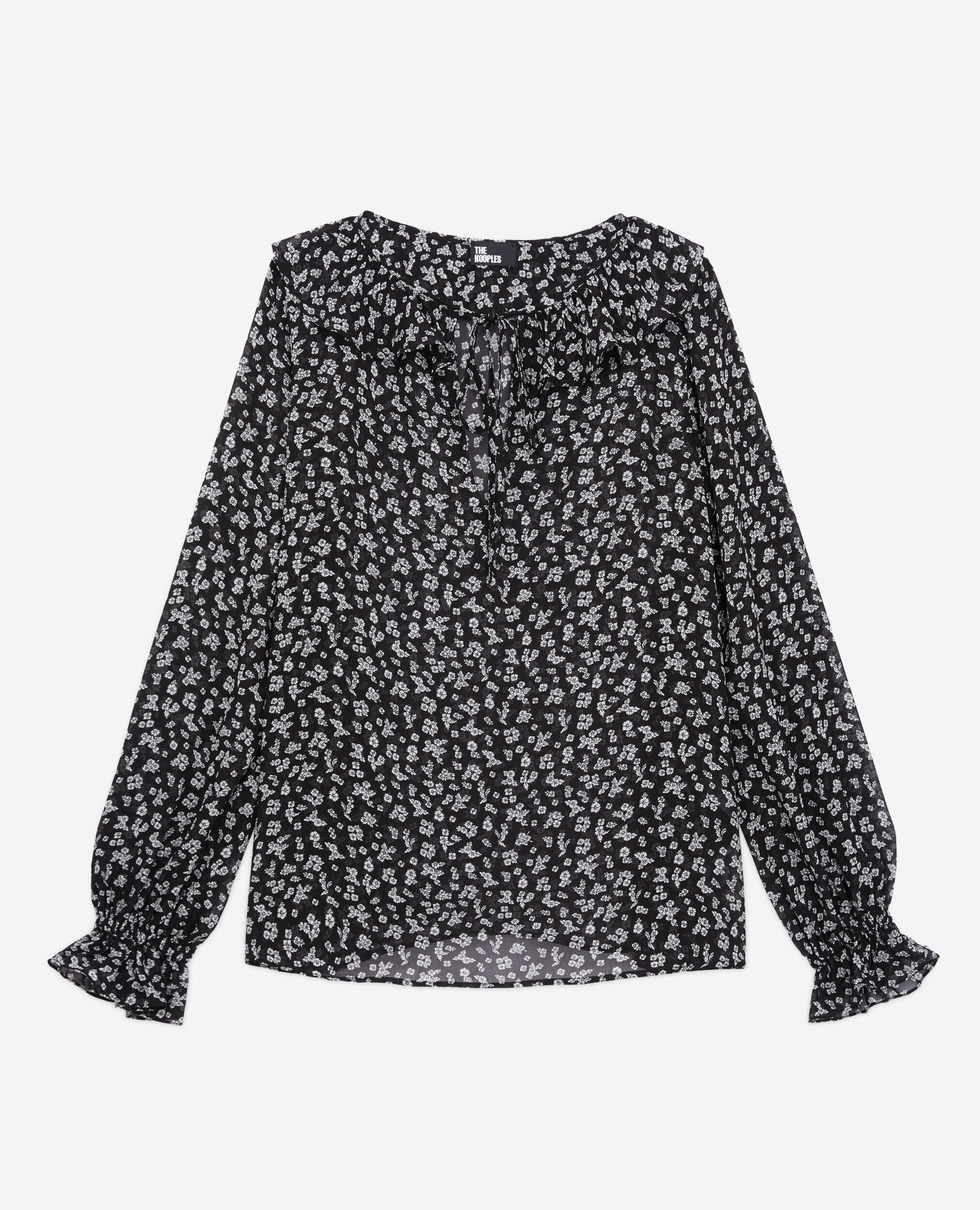 Printed top with ruffles, BLACK-ECRU, hi-res image number null