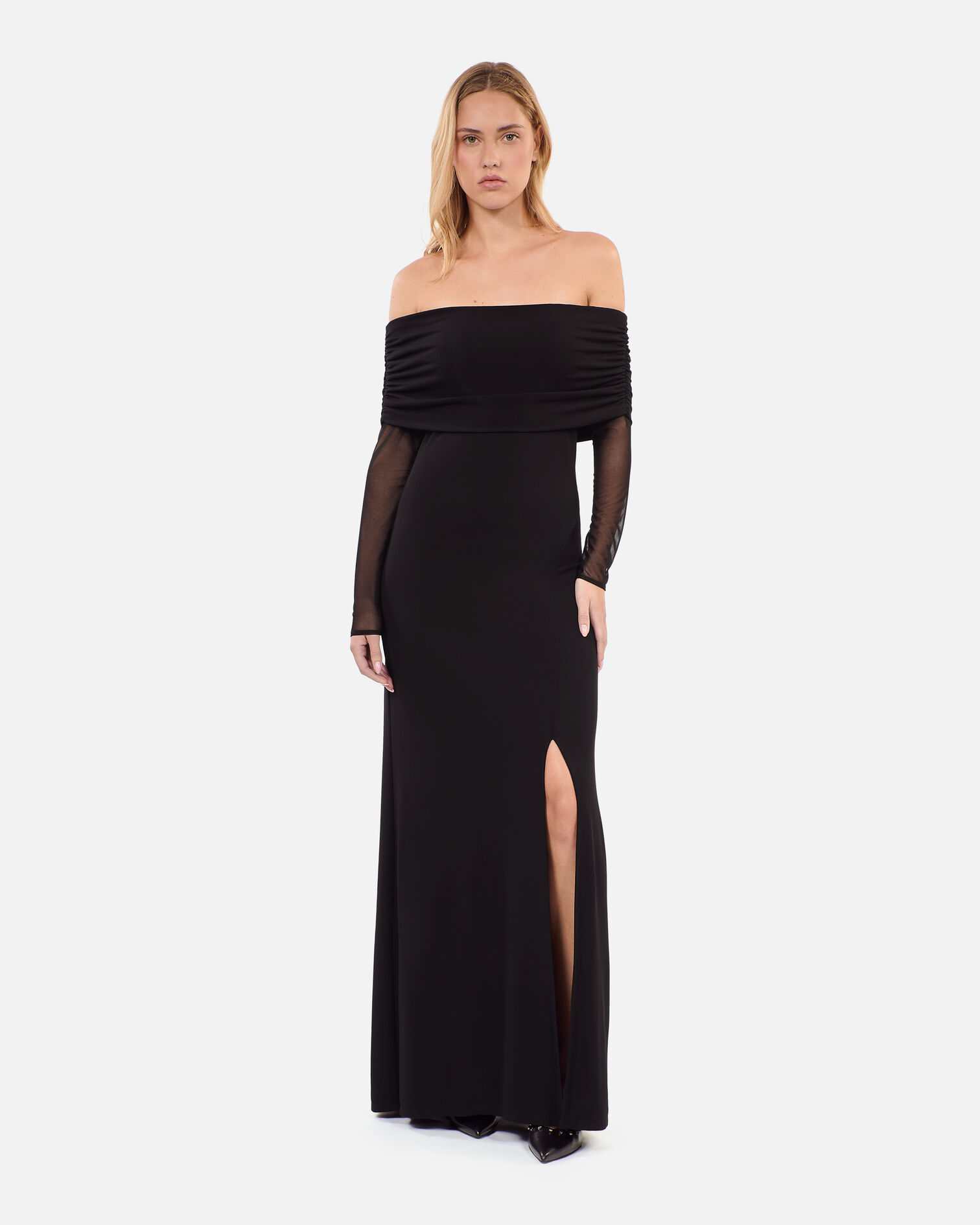 Robe longue en jersey noire, BLACK, hi-res image number null