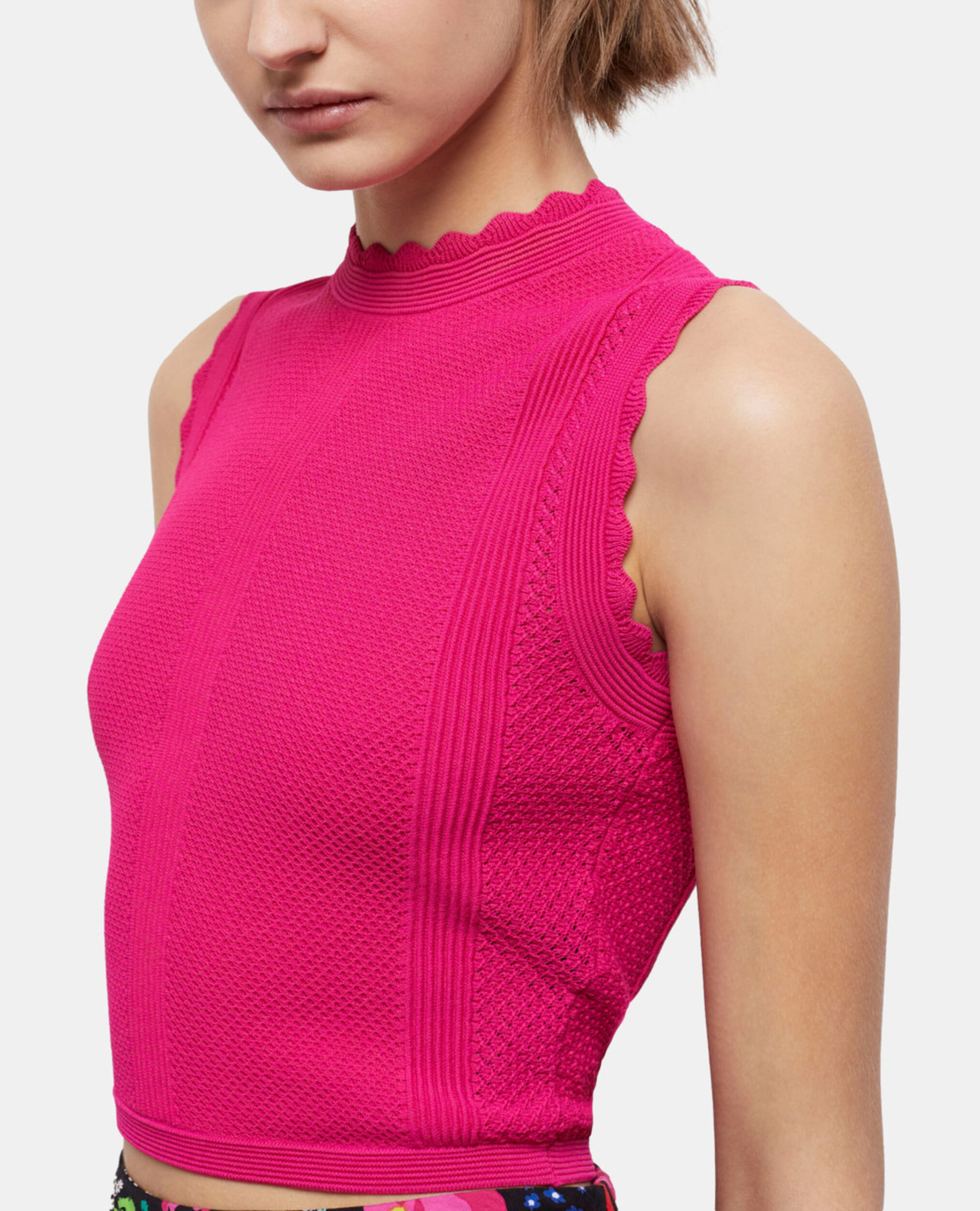 Pink openwork short knit top, PINK, hi-res image number null