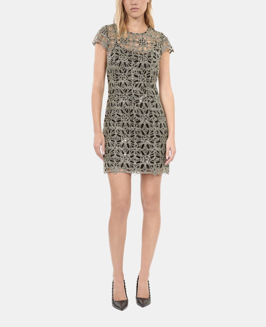 The Kooples FEMME ANTIC GOLD robe courte en guipure dor&eacute;e