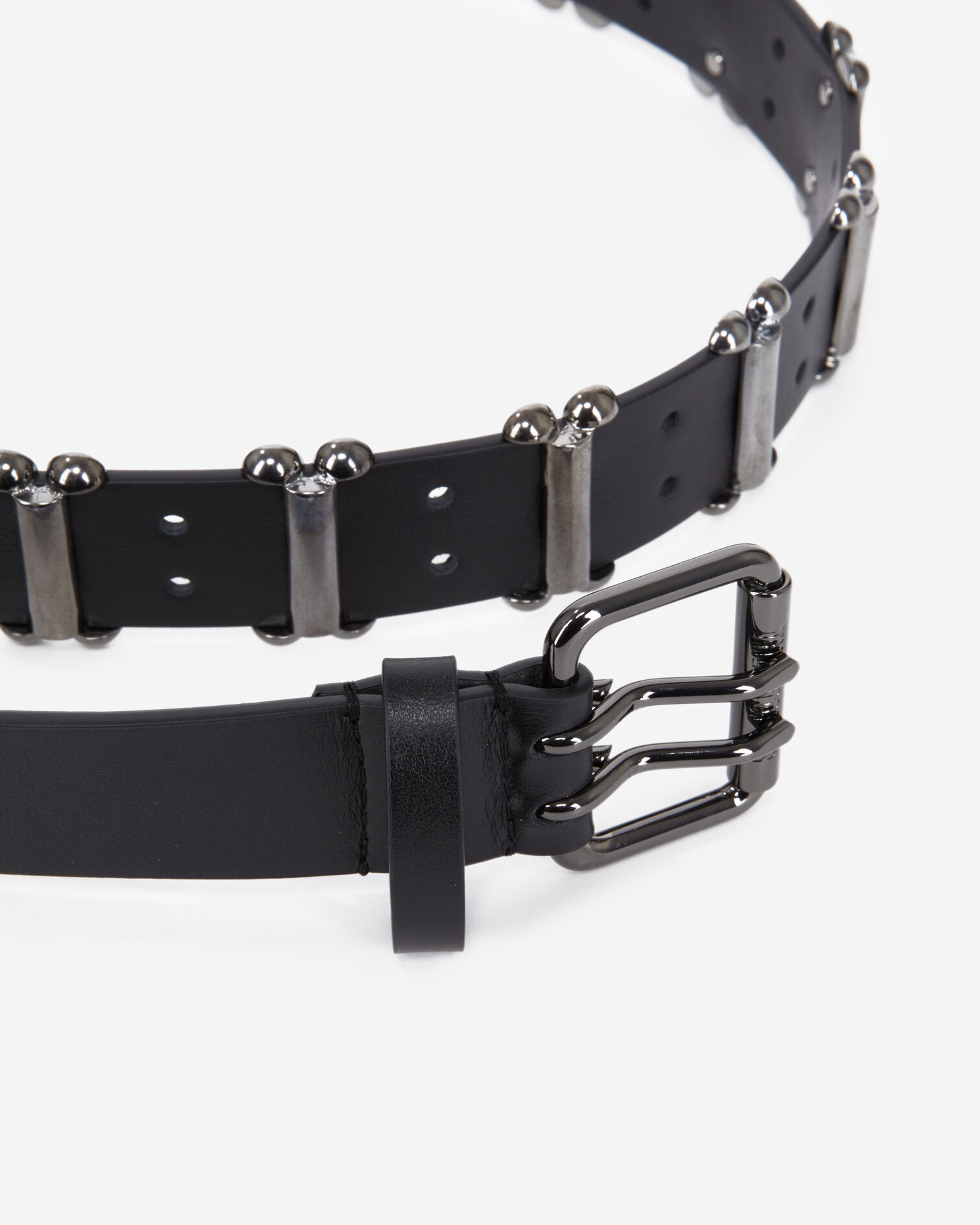 Black leather belt with metallic inserts, BLACK, hi-res image number null