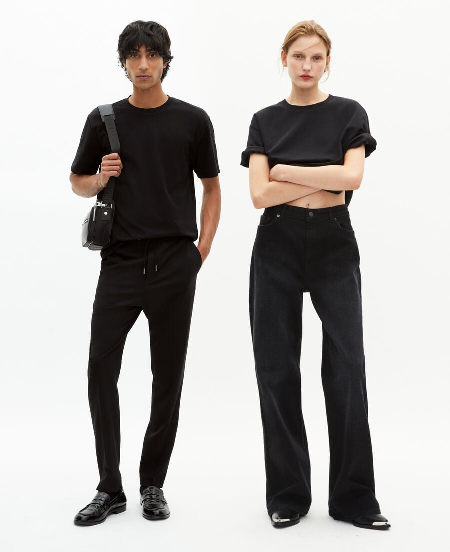The Kooples MEN BLACK unisex plain black straight t-shirt