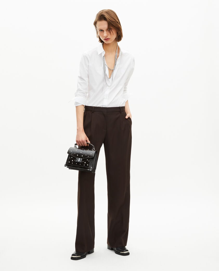 The Kooples FEMME BROWN pantalon tailleur large en laine m&eacute;lang&eacute;e marron