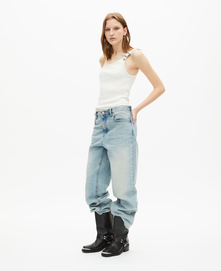 The Kooples WOMEN ECRU asymmetric ecru ribbed tank top