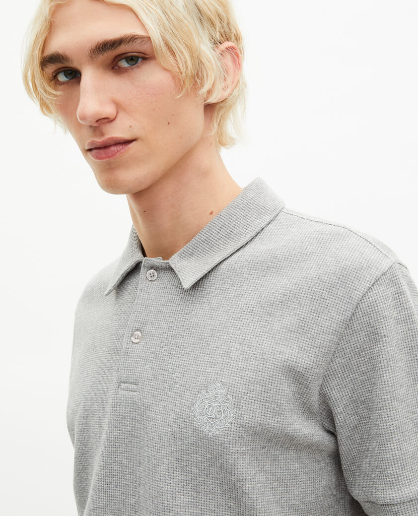 The Kooples HOMME GREY MELANGE polo en nid d'abeille avec blason gris