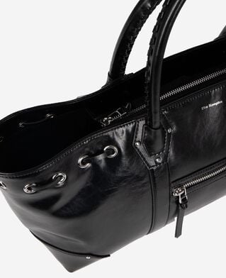 The Kooples FEMME BLACK sac cabas en cuir recycl&eacute; noir