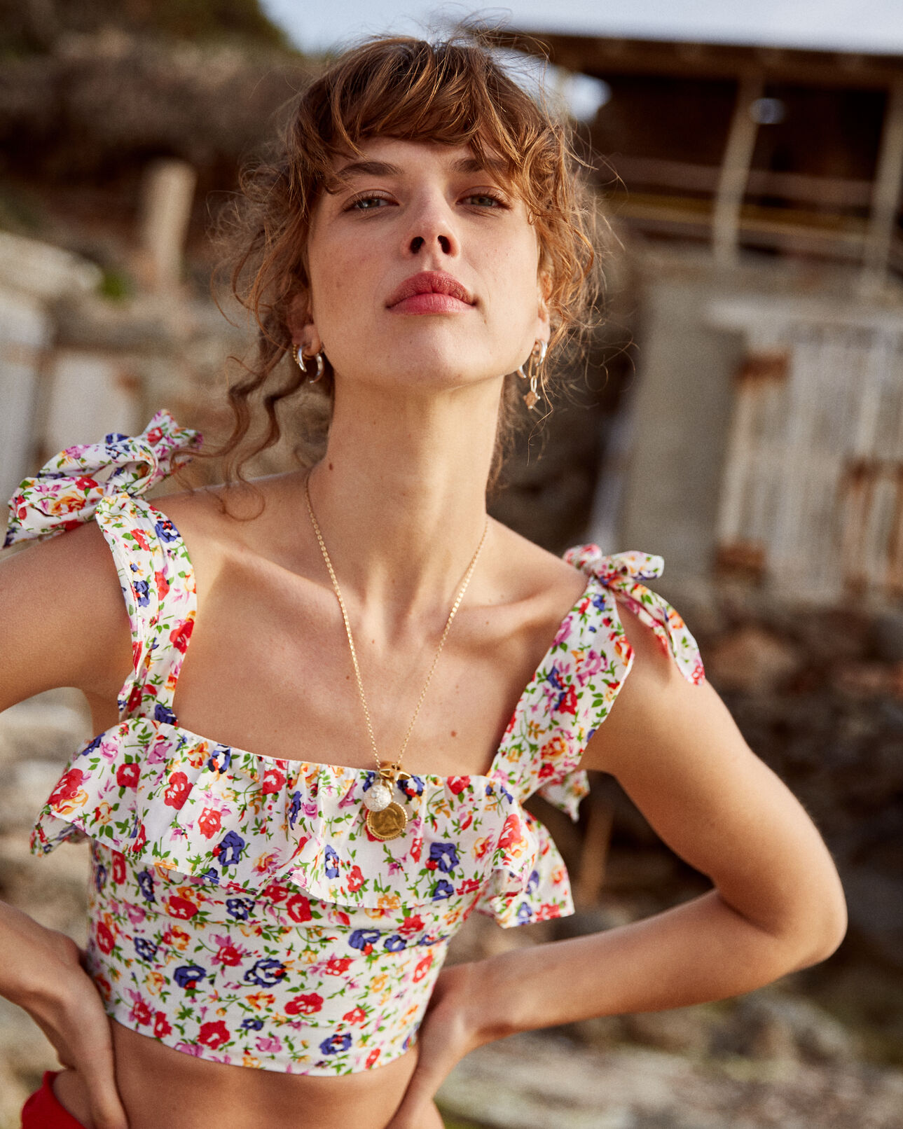 The Kooples DAMEN ECRU kurzes baumwoll-top mit print