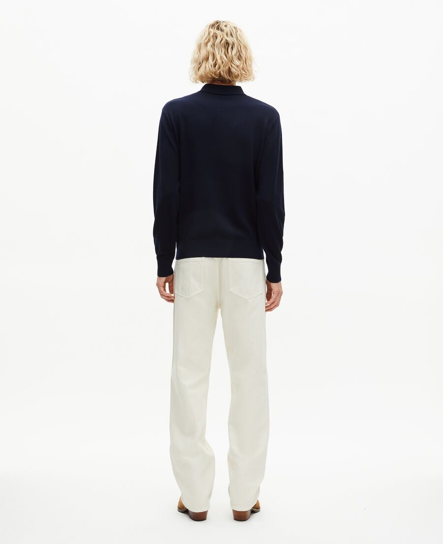 The Kooples HOMME NAVY pull col polo en laine mérinos marine