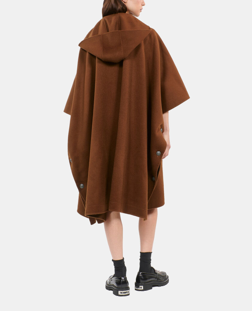 The Kooples FEMME DARK BROWN cape longue à capuche en laine mélangée marron