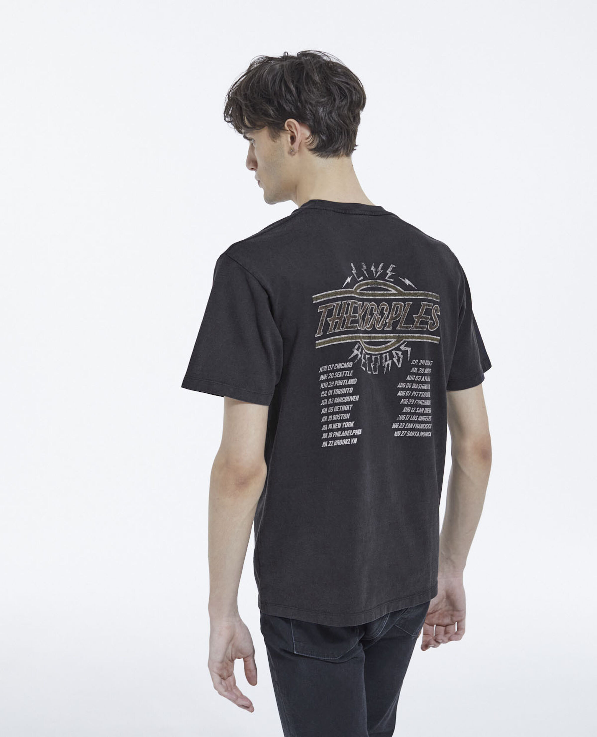 Faded black crew neck cotton T-shirt w/ print, BLACK WASHED, hi-res image number null