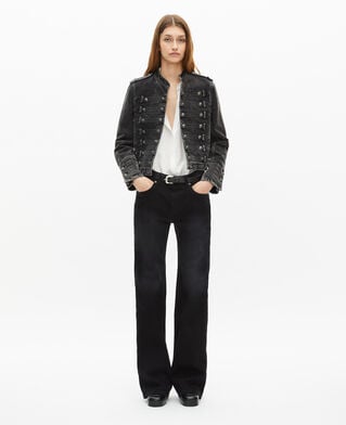 The Kooples WOMEN BLACK WASHED grey denim officer-style jacket